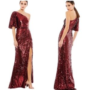 Mac Duggal 93540 Size 6 Burgundy Red Sequined One Shoulder Gown Long Maxi Dress